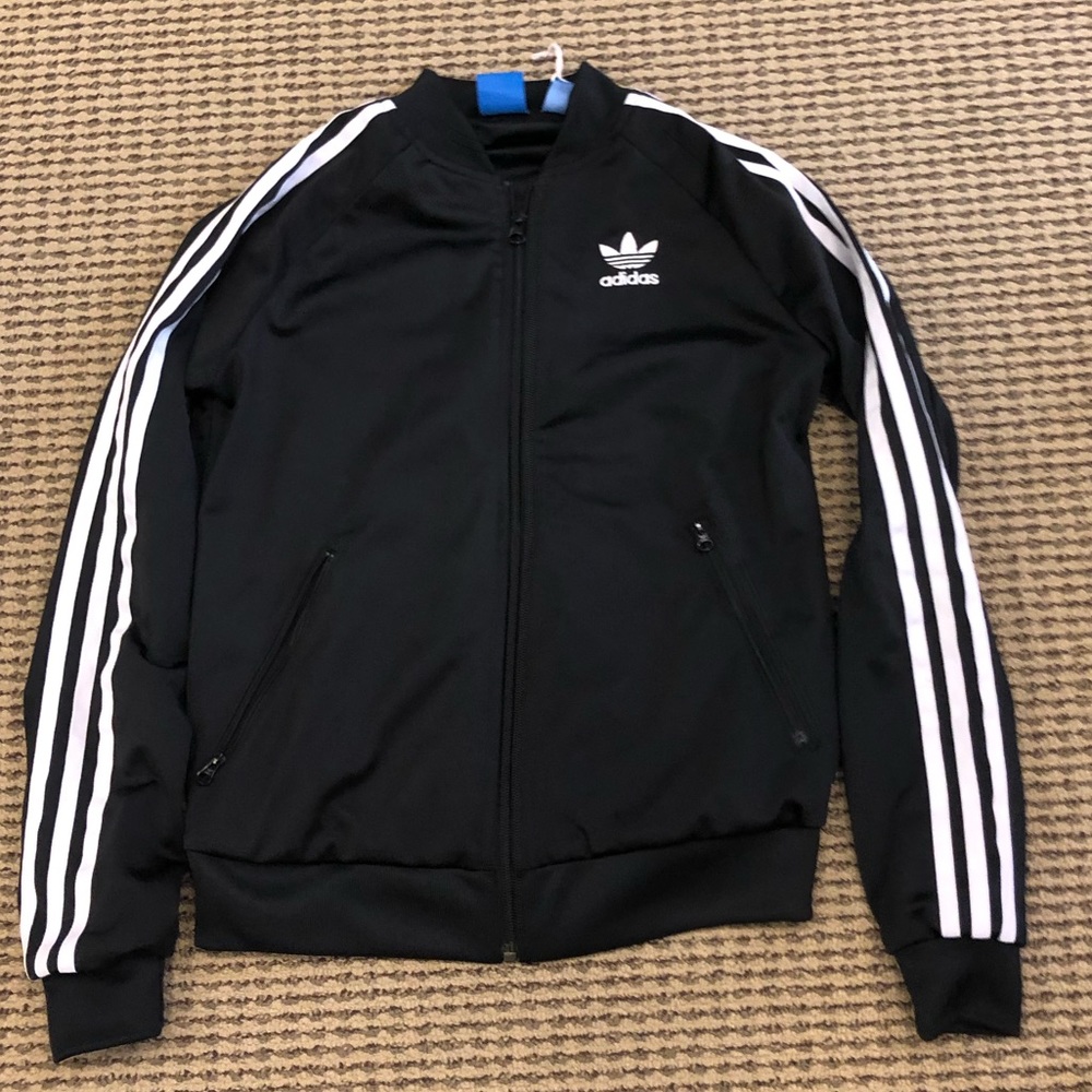 Adidas three stripe black jacket size xs